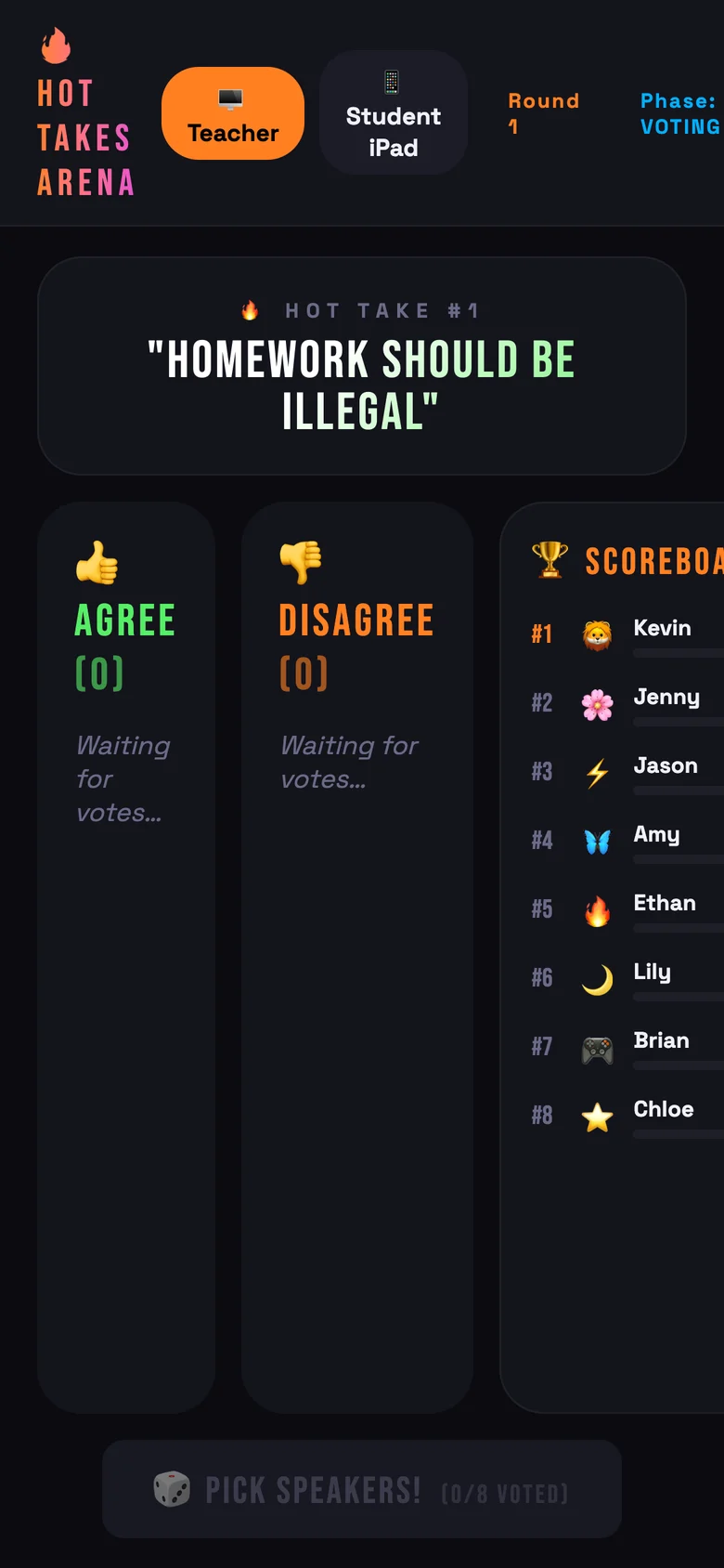Hot Takes game